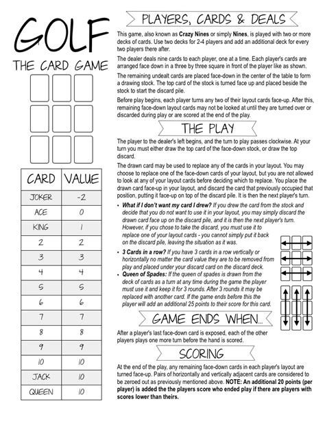 golf card game rules printable.